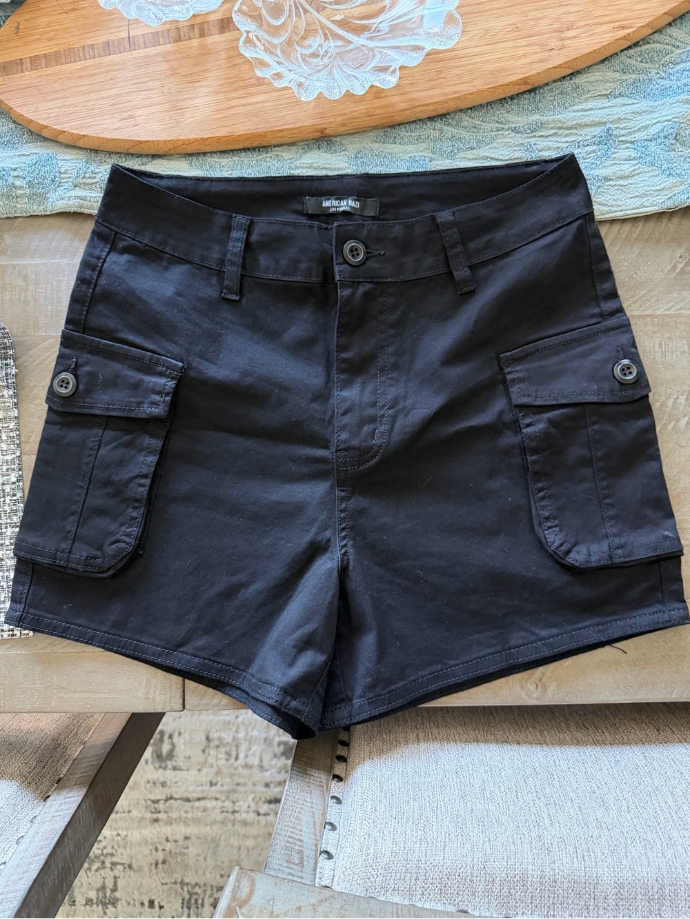 American Bazi Black High Waist Cargo Utility Shorts